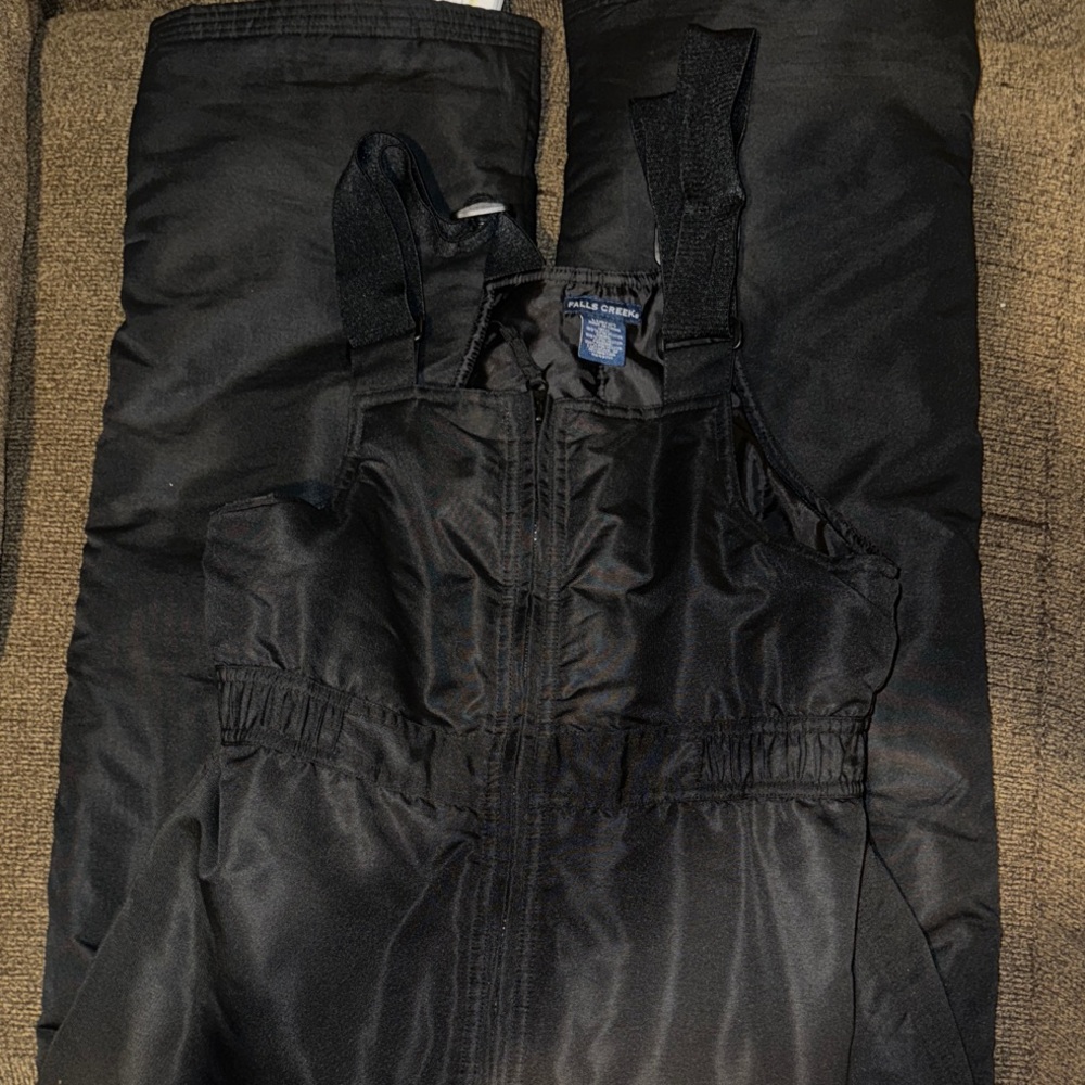 Black Snow Bib Overalls with adjustable straps. Kids 10-12